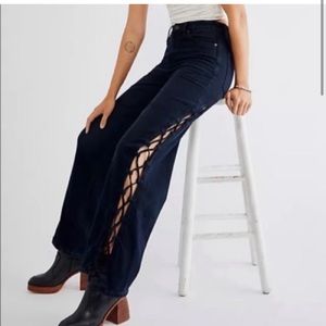 We the free lace up black wide jeans
